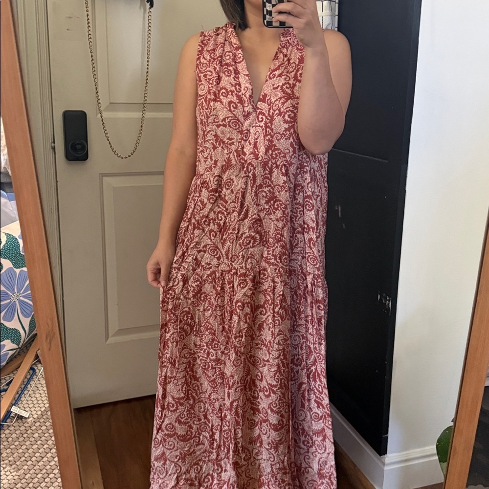 Anthropologie Red Paisley Tiered Midi Dress - Picture 10 of 11